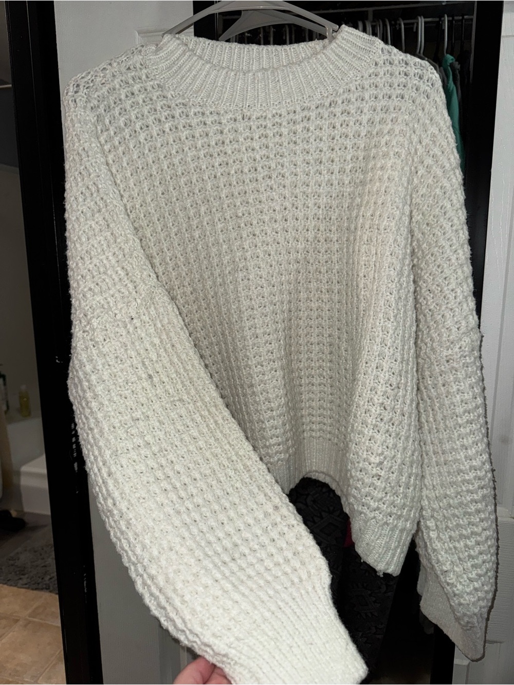 SO Cream Waffle-Knit Crewneck Sweater